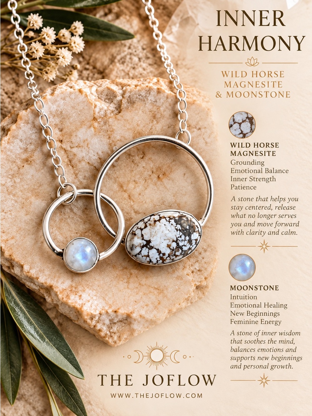925 Inner Harmony Wild Horse Jasper + Moonstone Orbit Necklace